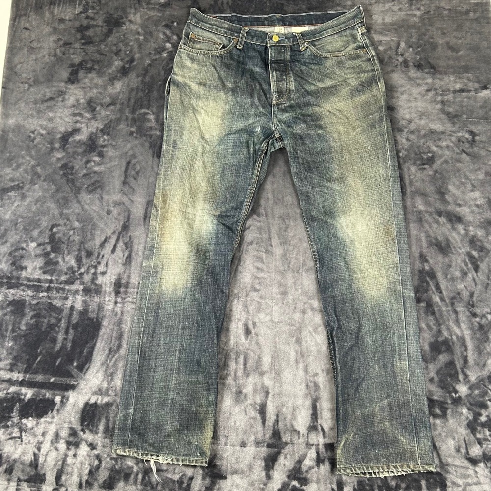 Banana‎ Republic Straight Leg Jeans  34x32 Blue Faded Button Fly Distressed